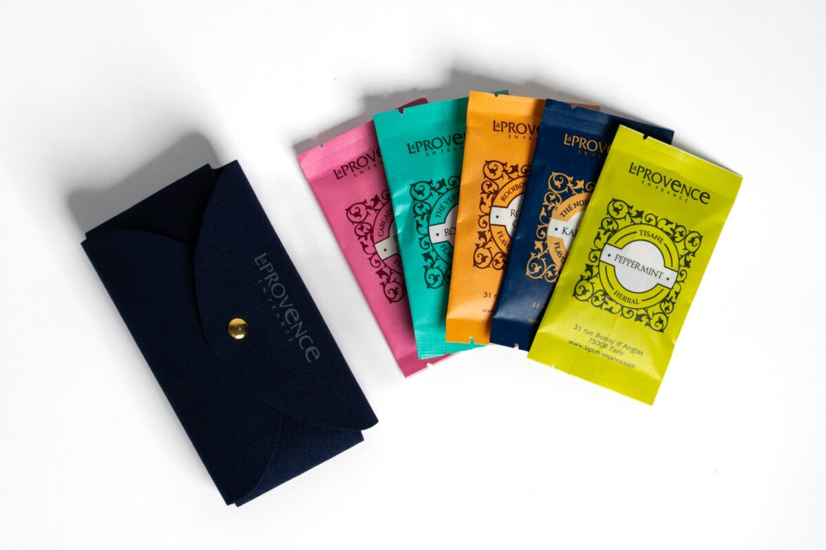 Blue Leather Pouch with Crystal Tea Bags - Image 2