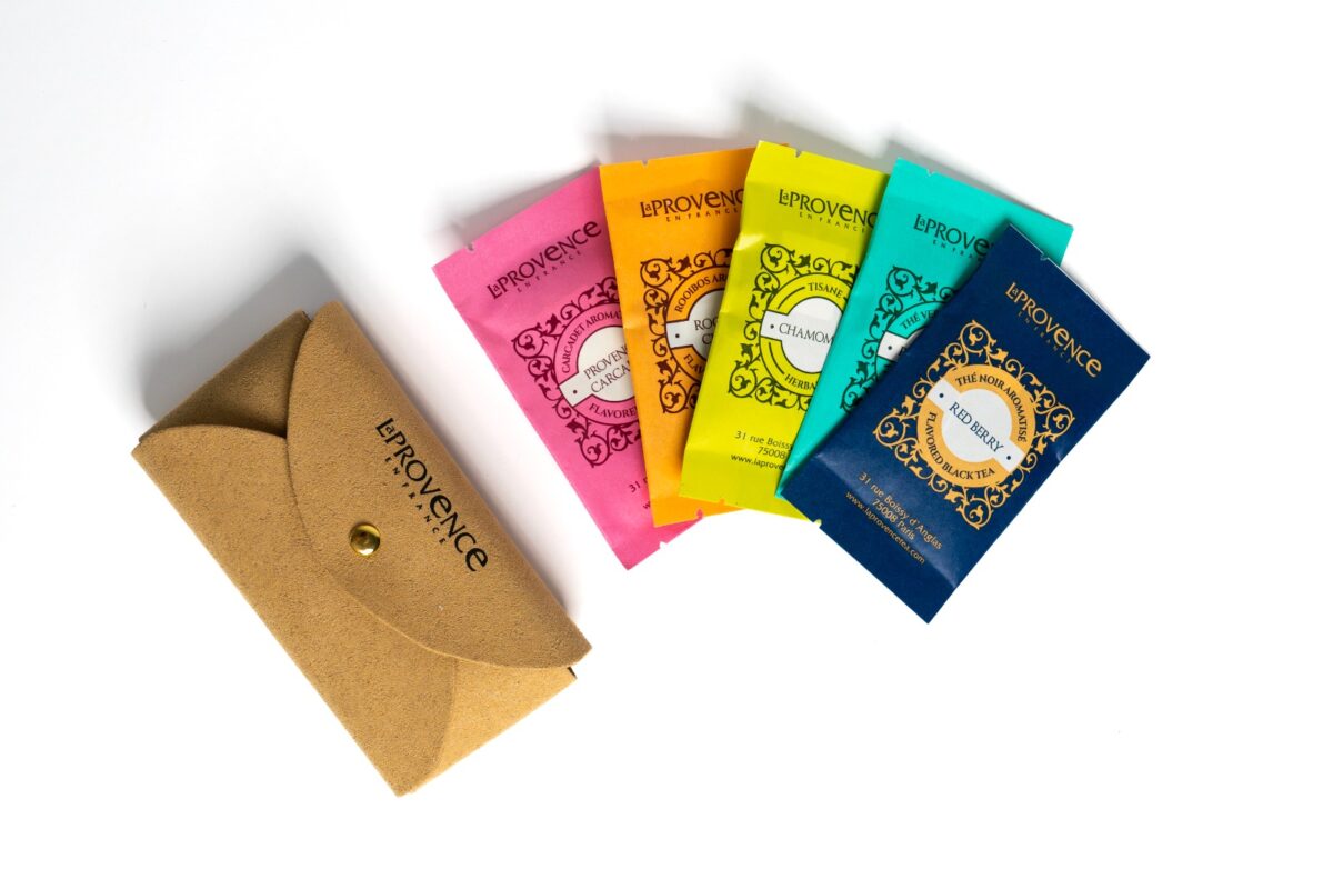 Gold Leather Pouch with Crystal Tea Bags - Image 2